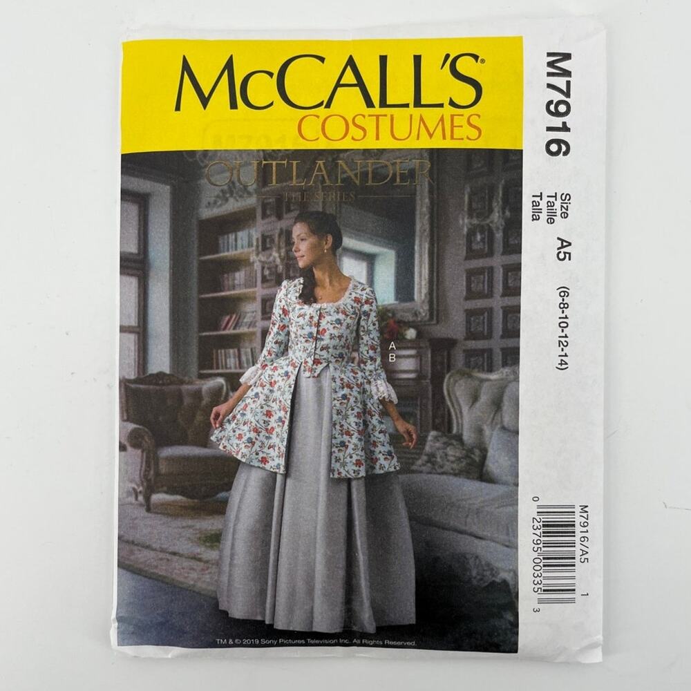 McCalls Sewing Pattern M7916 Outlander 18 Century Caraco Jacket Skirt 6-14 UNCUT